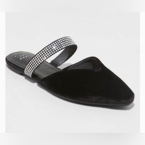 A New Day Maxine Flats Shoes Black Velvet Rhinestones Memory Foam